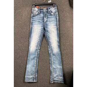 Rock Revival Semah Tailored Bootcut Jeans Womens Size 26x32 Blue Rhinestones